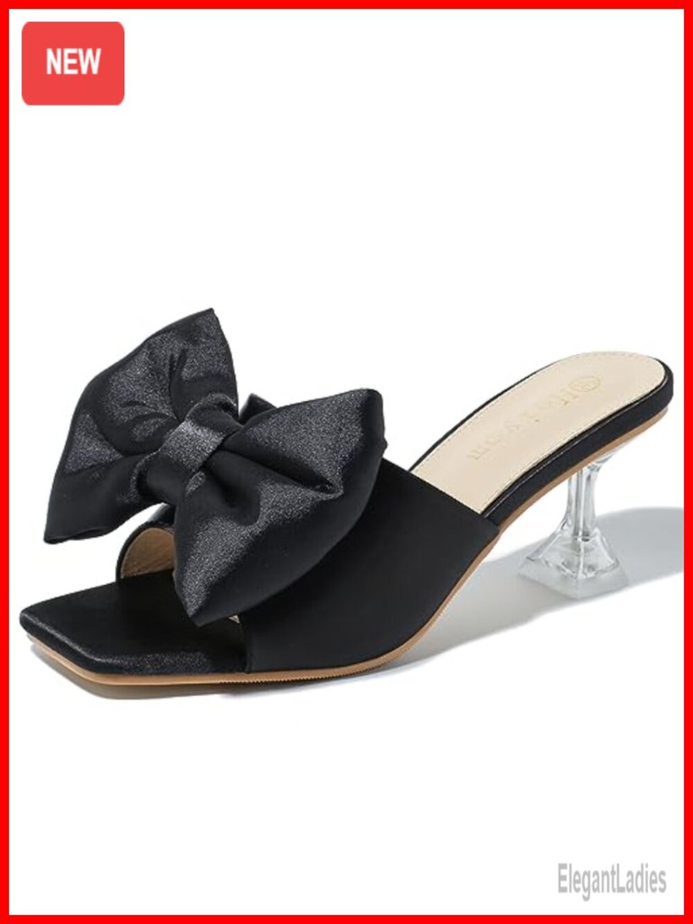 Clear Heel Satin Bow Sandals Square Toe Stiletto Mules Slip On Wedding Prom